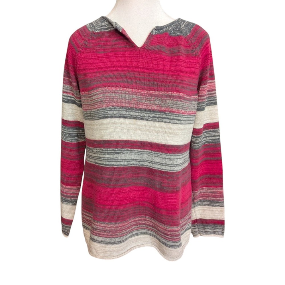 Eddie Bauer Pink and Gray Striped Sweater Women's‎ S Pullover 100% Cotton